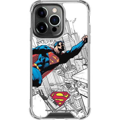 DC Comics Superman Flying Over City Pose iPhone 14 Pro Clear Case